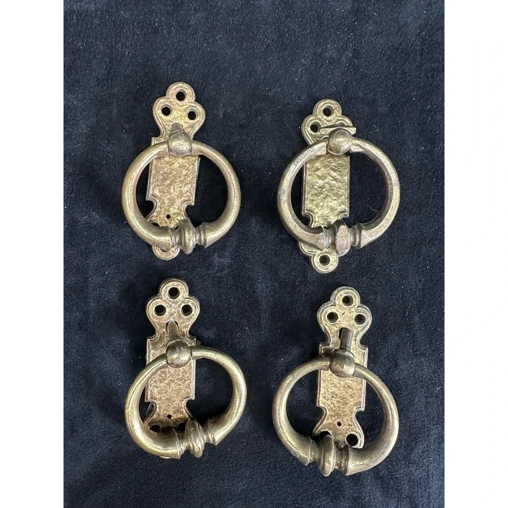 Vintage Brass Pulls Handles Set of 4 Round Drawer Pulls Backplates MCM Hardware